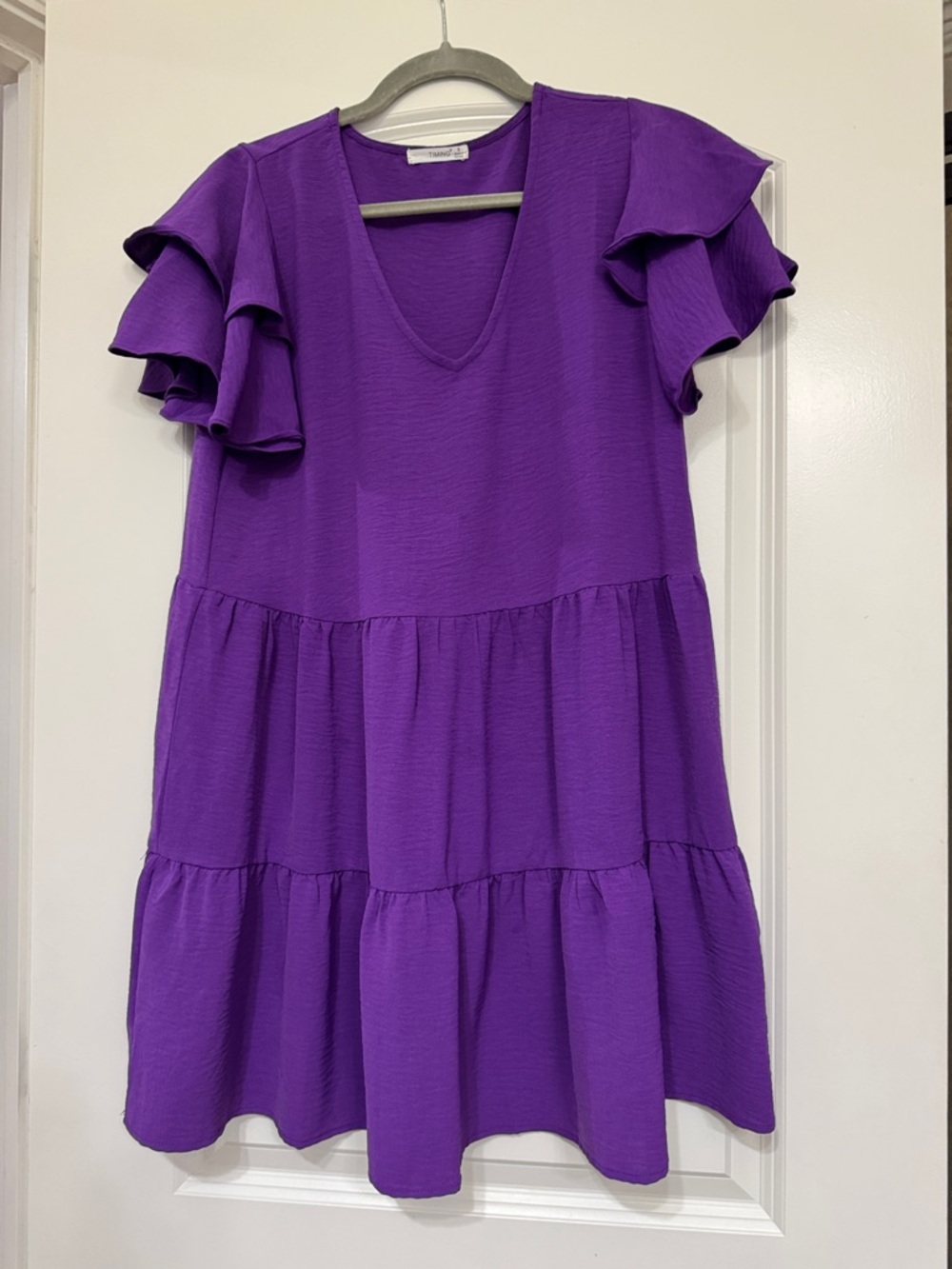 Boutique Purple Tiered Ruffle Sleeve Mini Dress